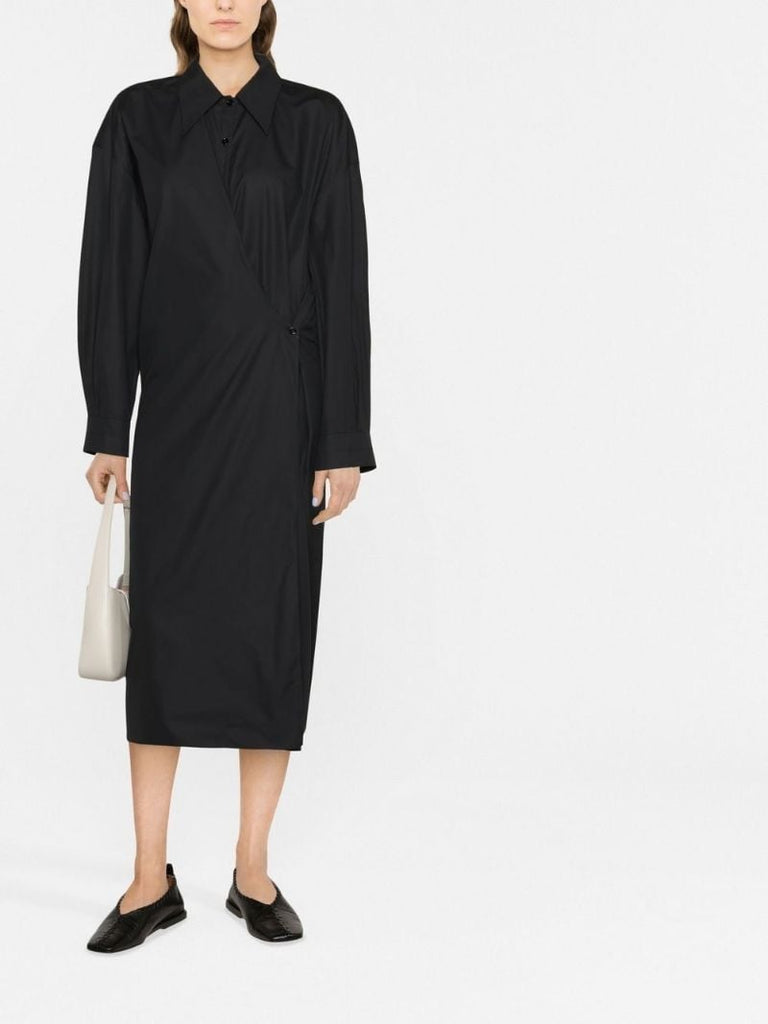 Black Twisted Midi Shirt Dress