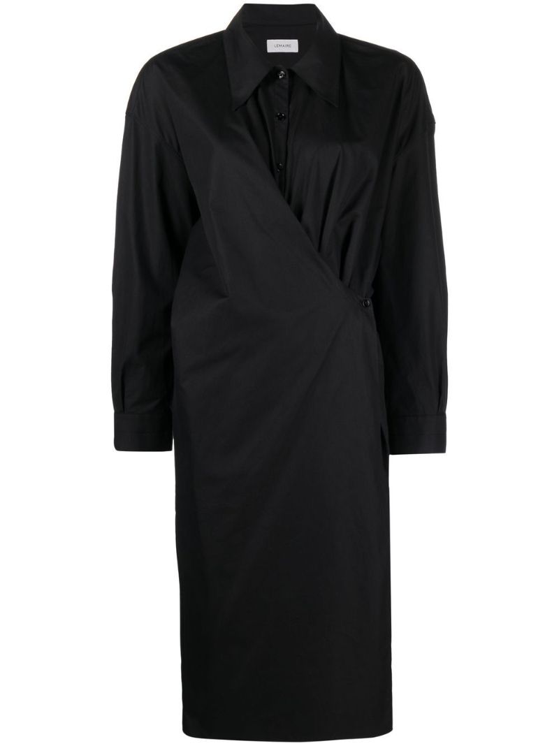 Black Twisted Midi Shirt Dress