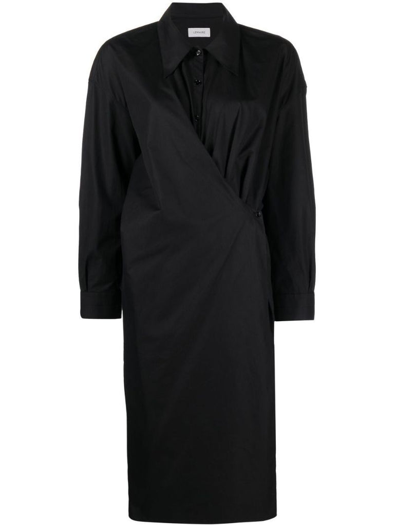 Black Twisted Midi Shirt Dress