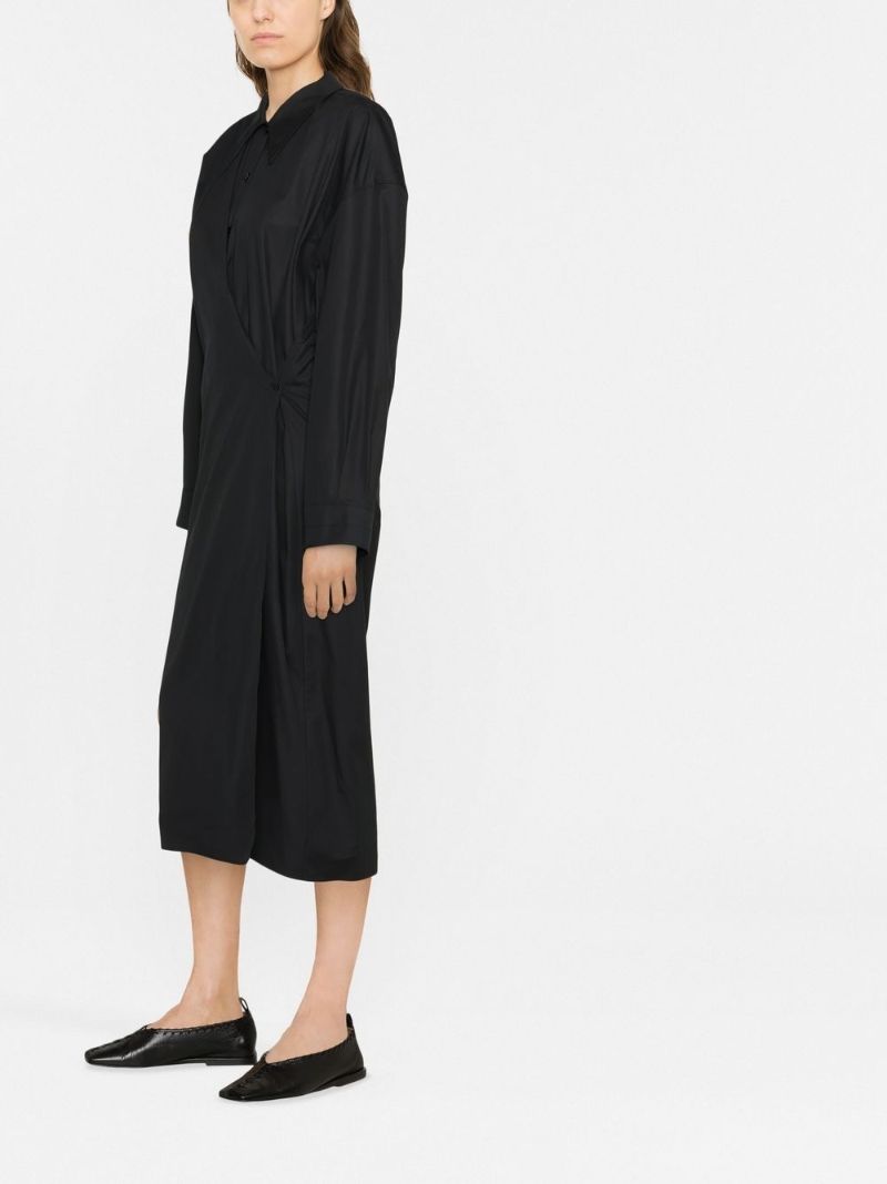 Black Twisted Midi Shirt Dress