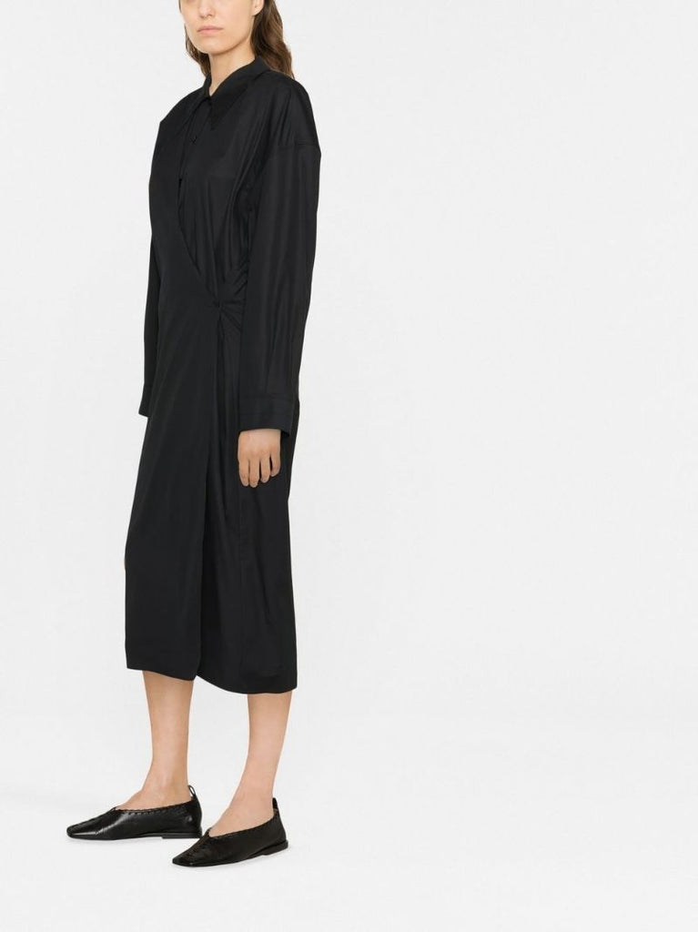Black Twisted Midi Shirt Dress