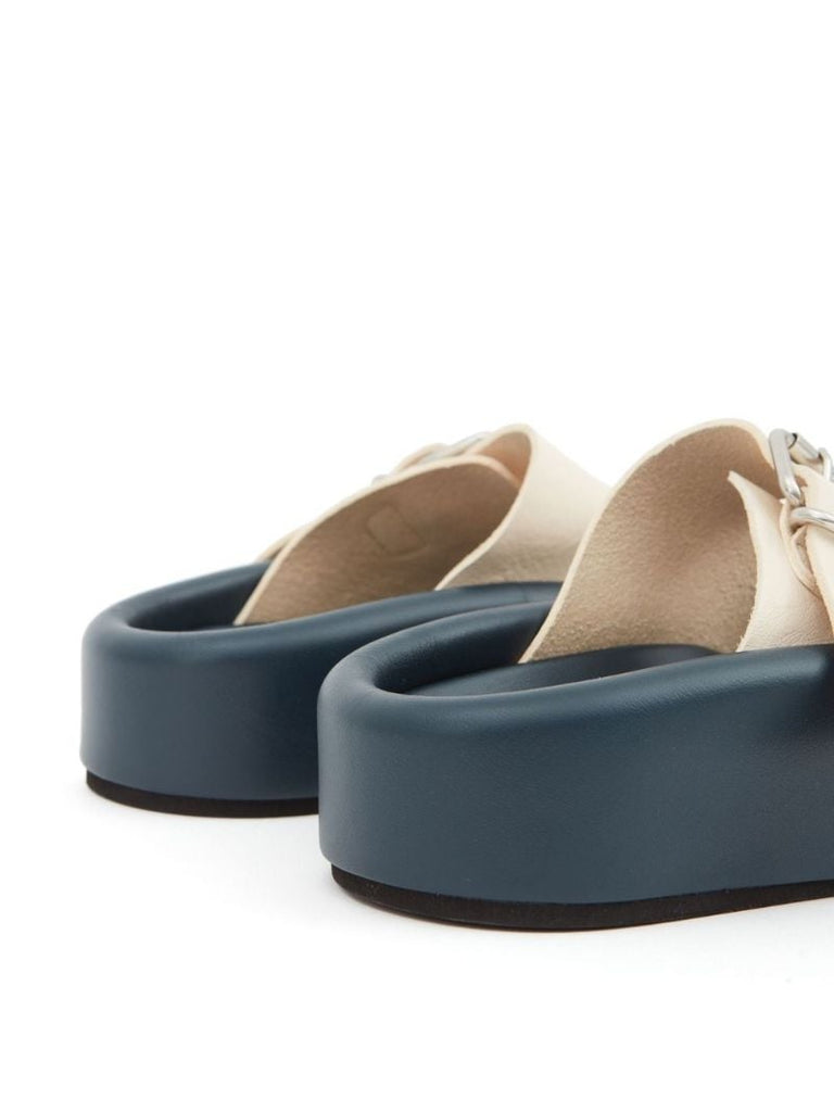 White Buckle Strap Leather Sandals