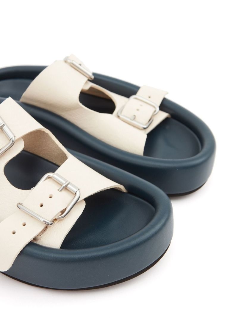 White Buckle Strap Leather Sandals