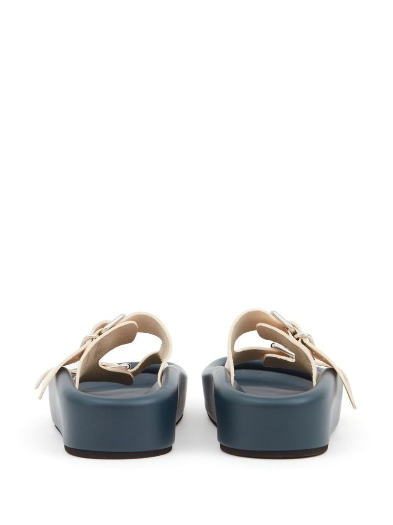 White Buckle Strap Leather Sandals