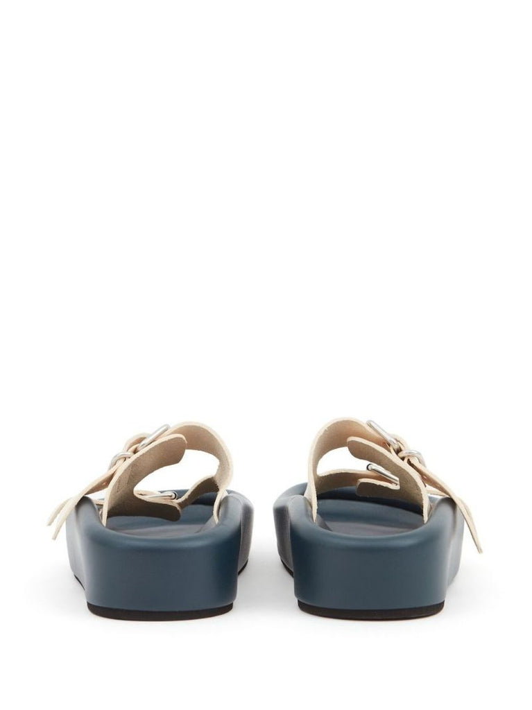 White Buckle Strap Leather Sandals