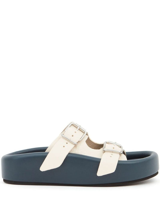 White Buckle Strap Leather Sandals
