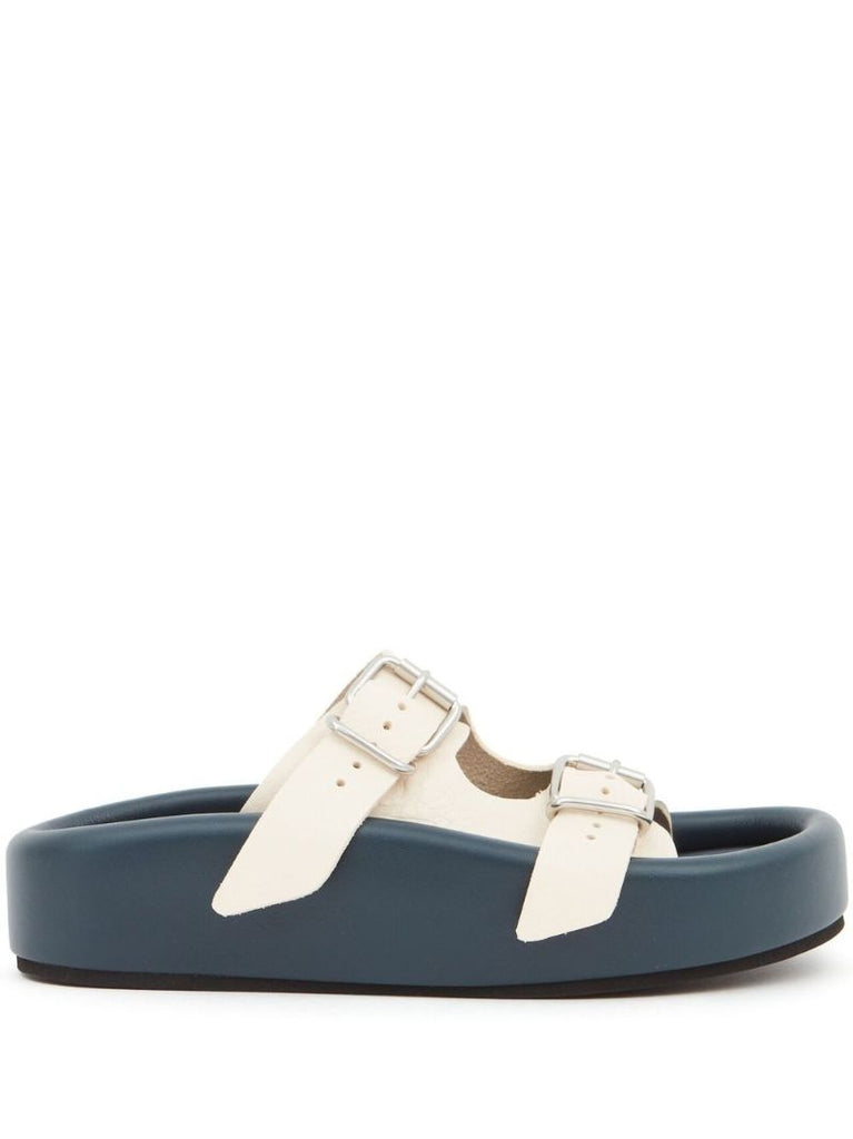 White Buckle Strap Leather Sandals