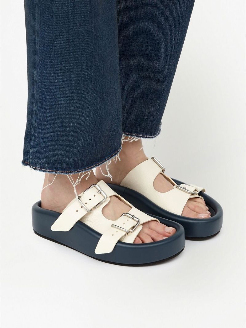 White Buckle Strap Leather Sandals