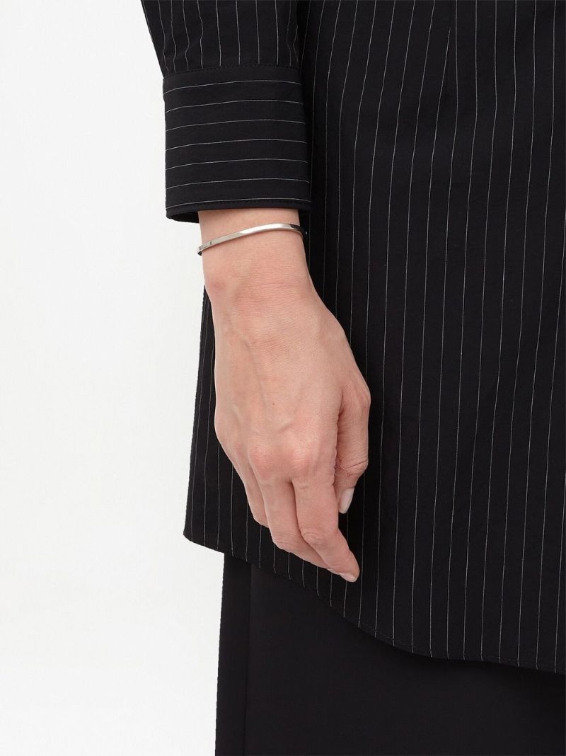 Silver-tone Minimal Cut Logo-engraved Thin Bracelet