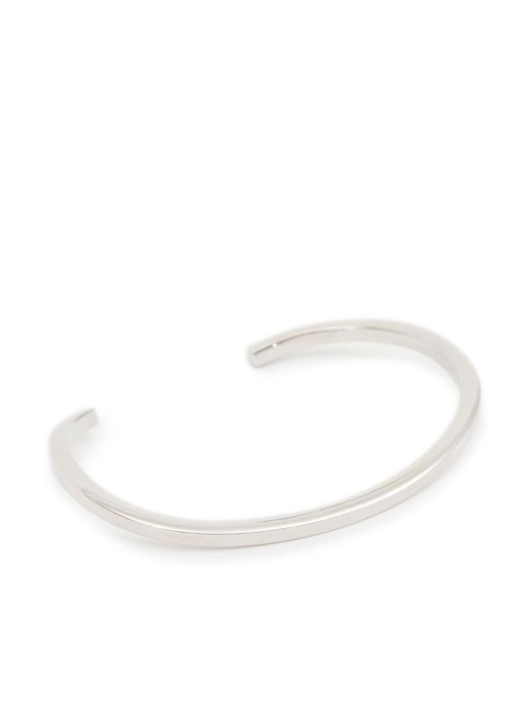 Silver-tone Minimal Cut Logo-engraved Thin Bracelet