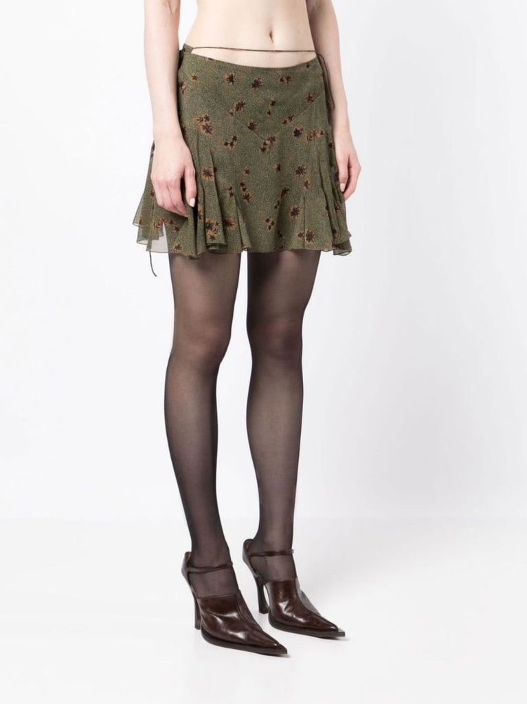 Green October Silk Mini Skirt