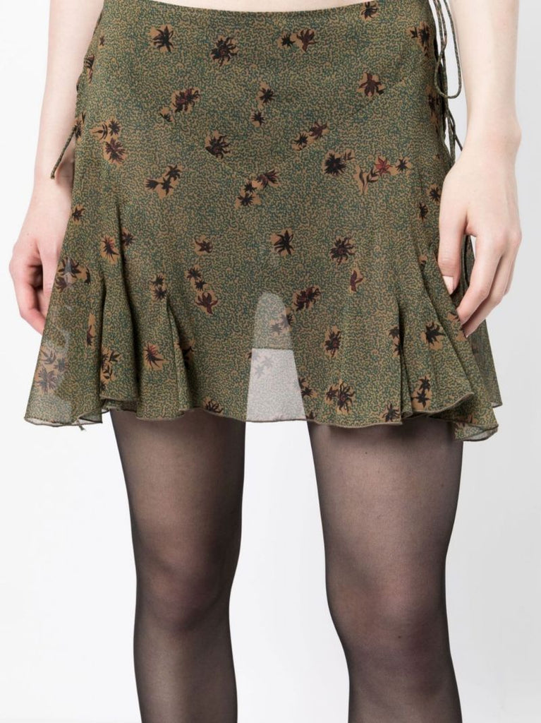 Green October Silk Mini Skirt