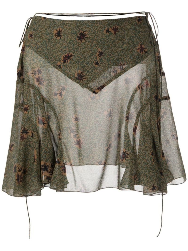 Green October Silk Mini Skirt
