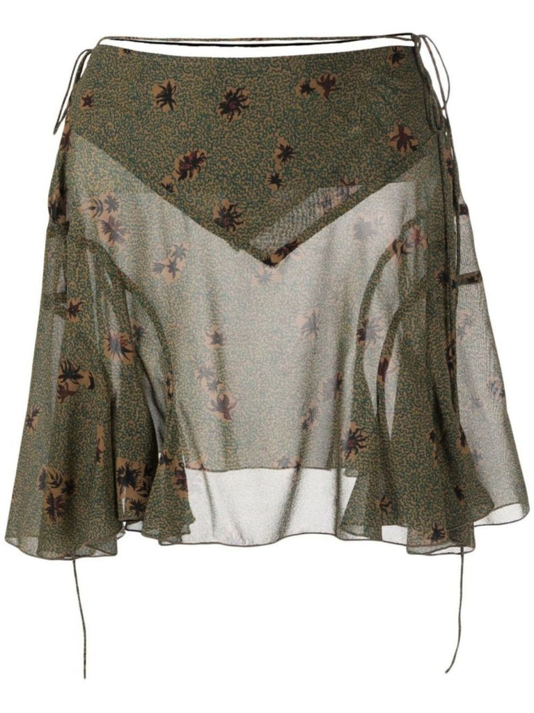 Green October Silk Mini Skirt