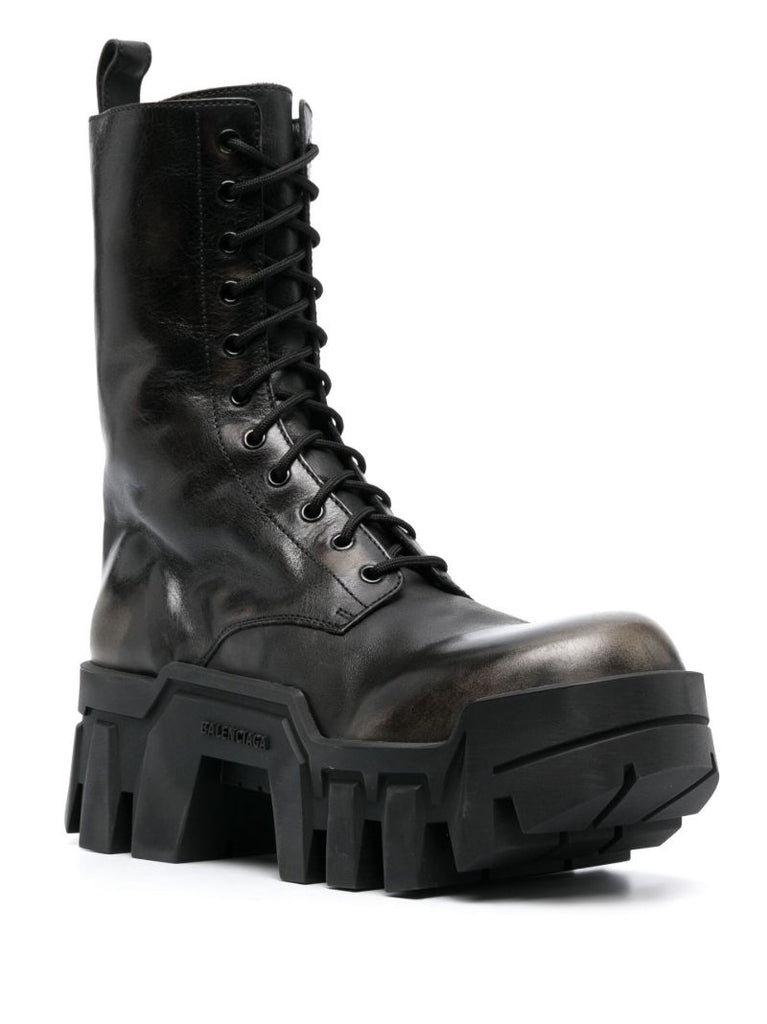 Black Bulldozer Lace-up Leather Boots