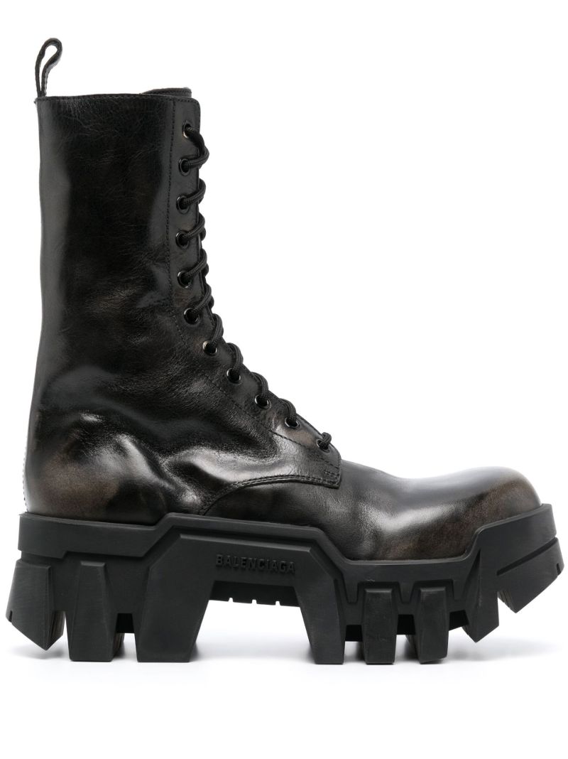Black Bulldozer Lace-up Leather Boots