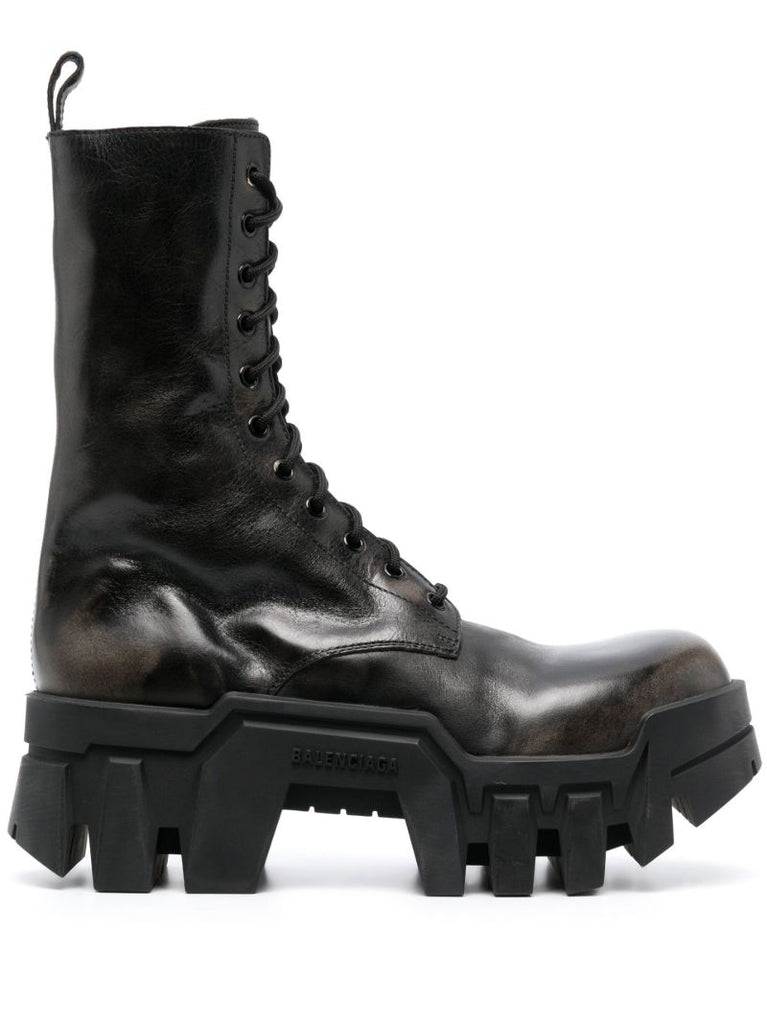 Black Bulldozer Lace-up Leather Boots