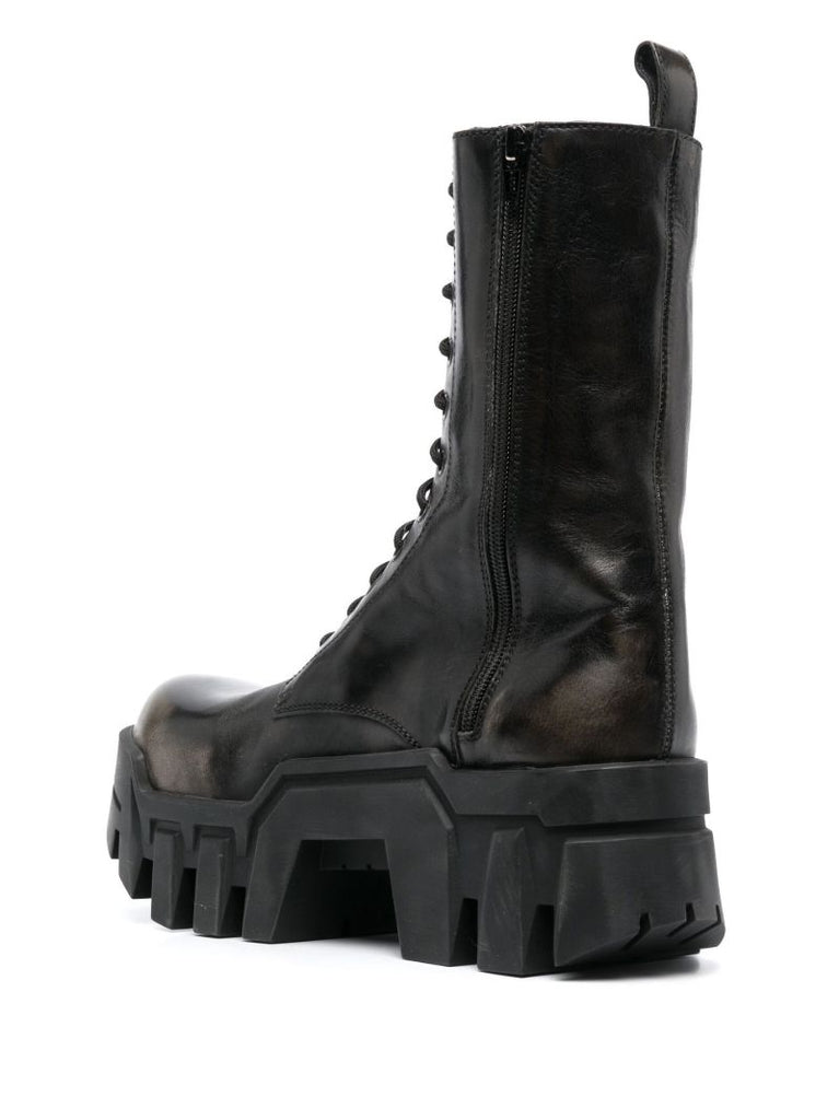 Black Bulldozer Lace-up Leather Boots