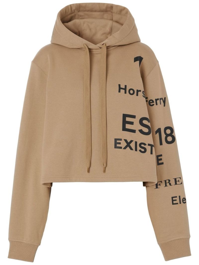 Neutral Horseferry Print Cropped Hoodie