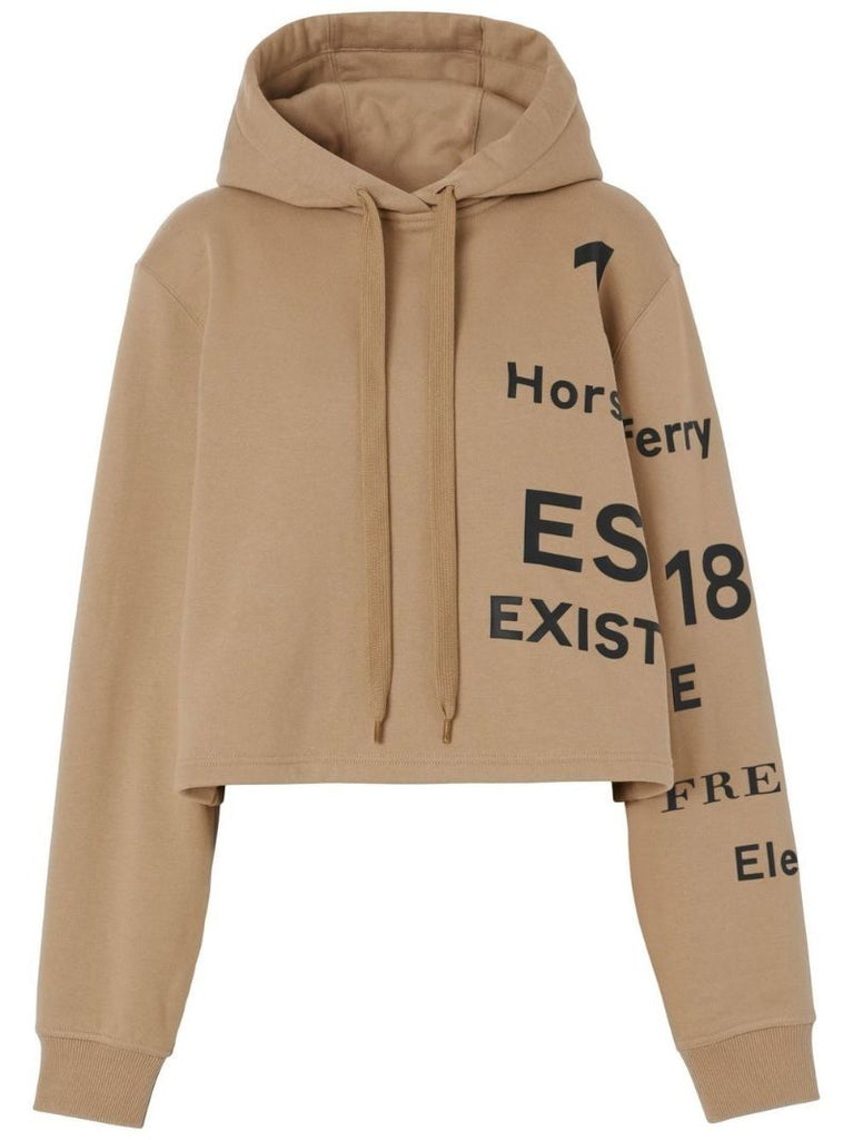 Neutral Horseferry Print Cropped Hoodie