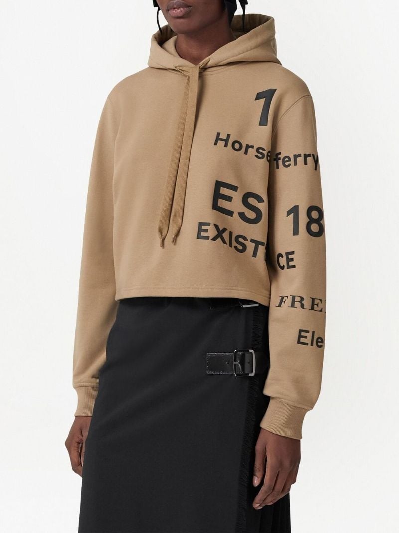 Neutral Horseferry Print Cropped Hoodie