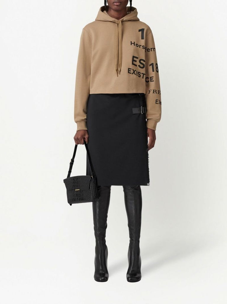 Neutral Horseferry Print Cropped Hoodie