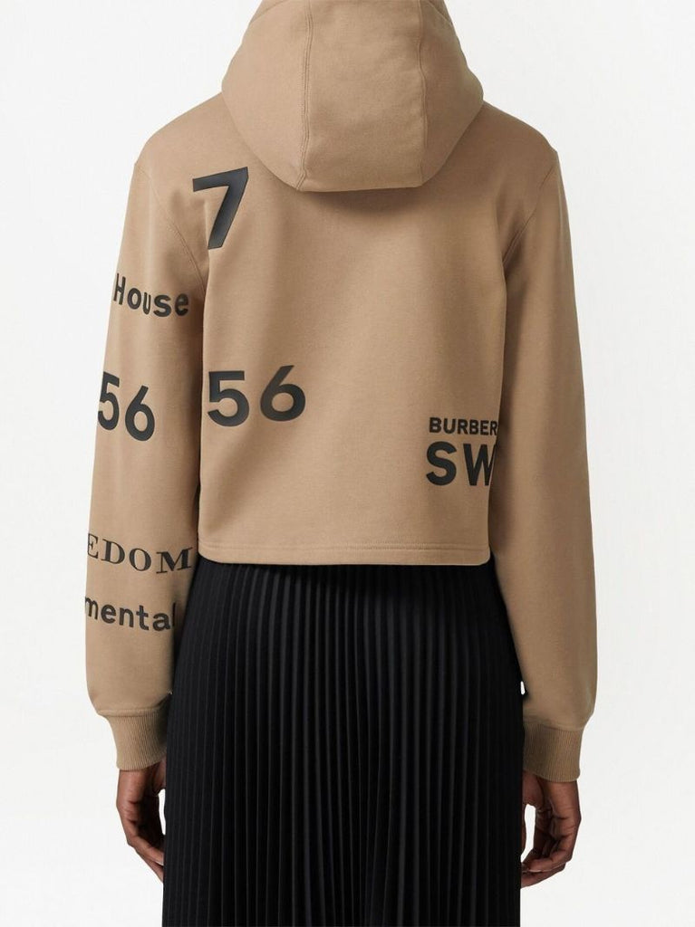 Neutral Horseferry Print Cropped Hoodie