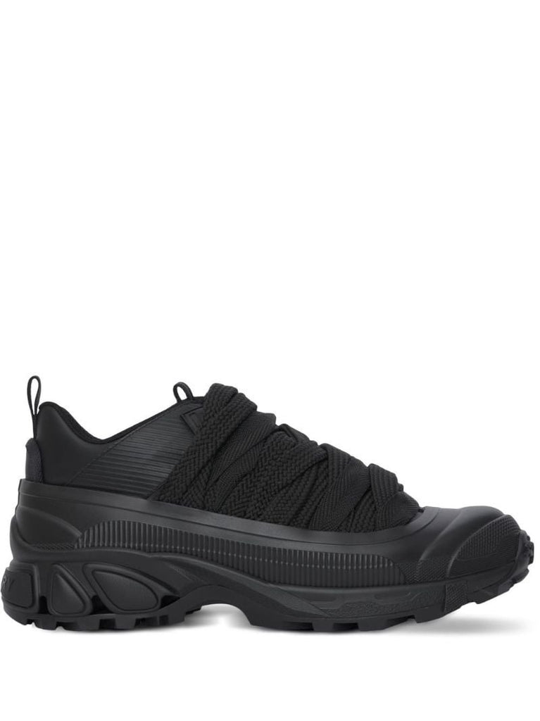 Black Lace-detail Leather Sneakers