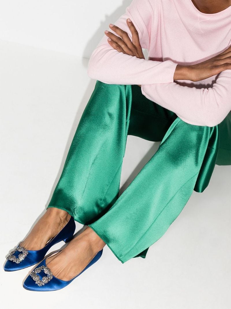 Blue Hangisi Satin Flat Pumps