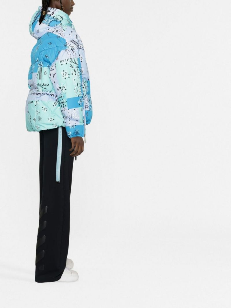 Blue Hooded Quilted Bandana Print Jacket