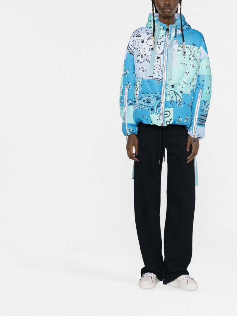 Blue Hooded Quilted Bandana Print Jacket