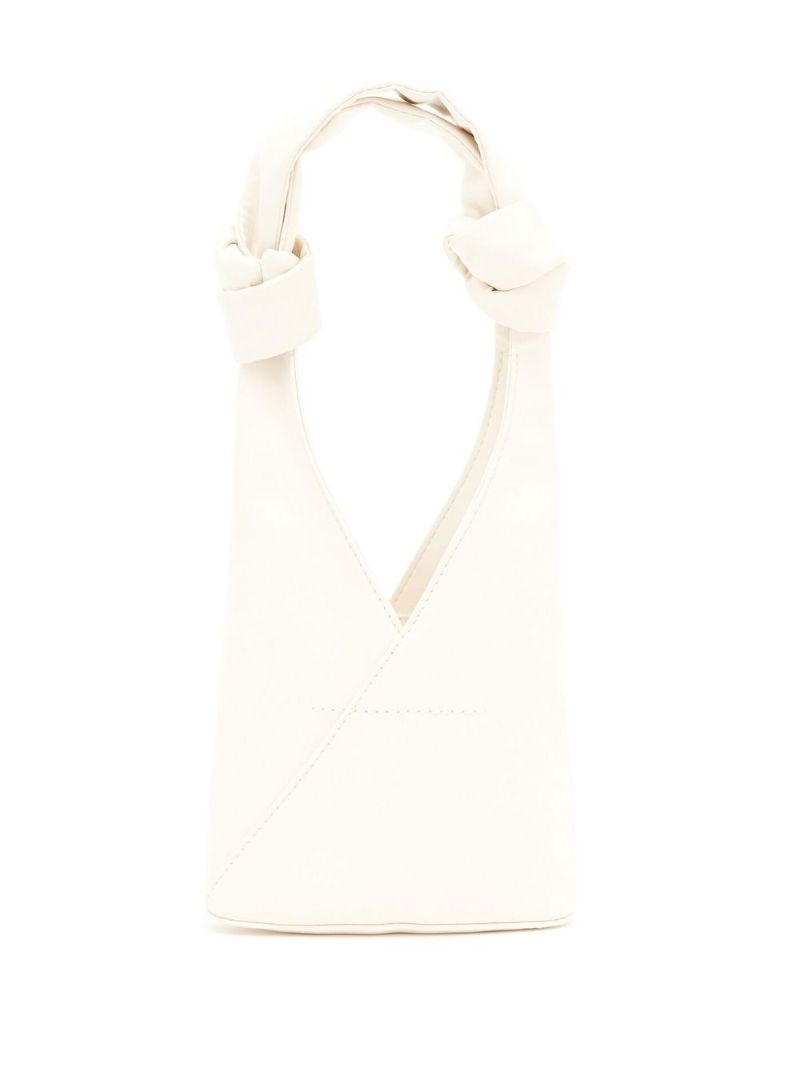 White Japanese Knotted Faux Leather Tote Bag