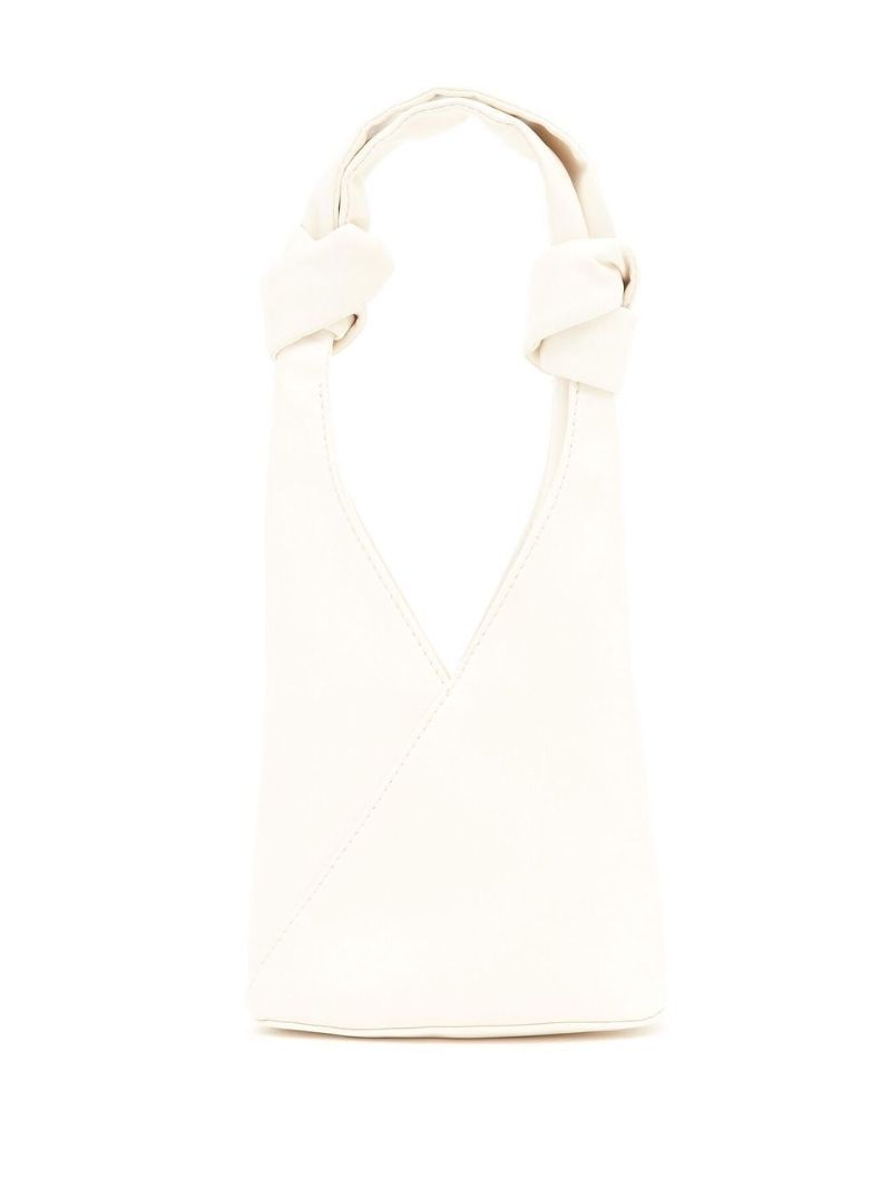 White Japanese Knotted Faux Leather Tote Bag