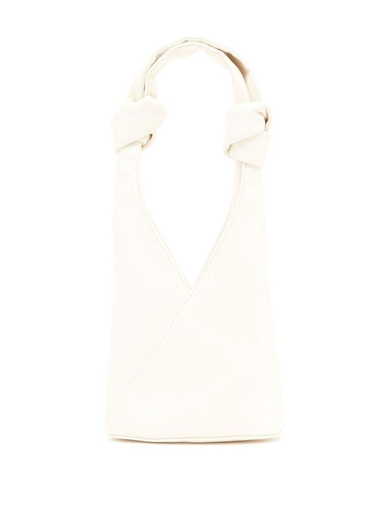White Japanese Knotted Faux Leather Tote Bag