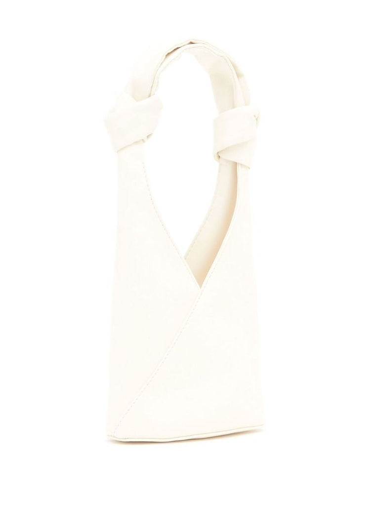 White Japanese Knotted Faux Leather Tote Bag