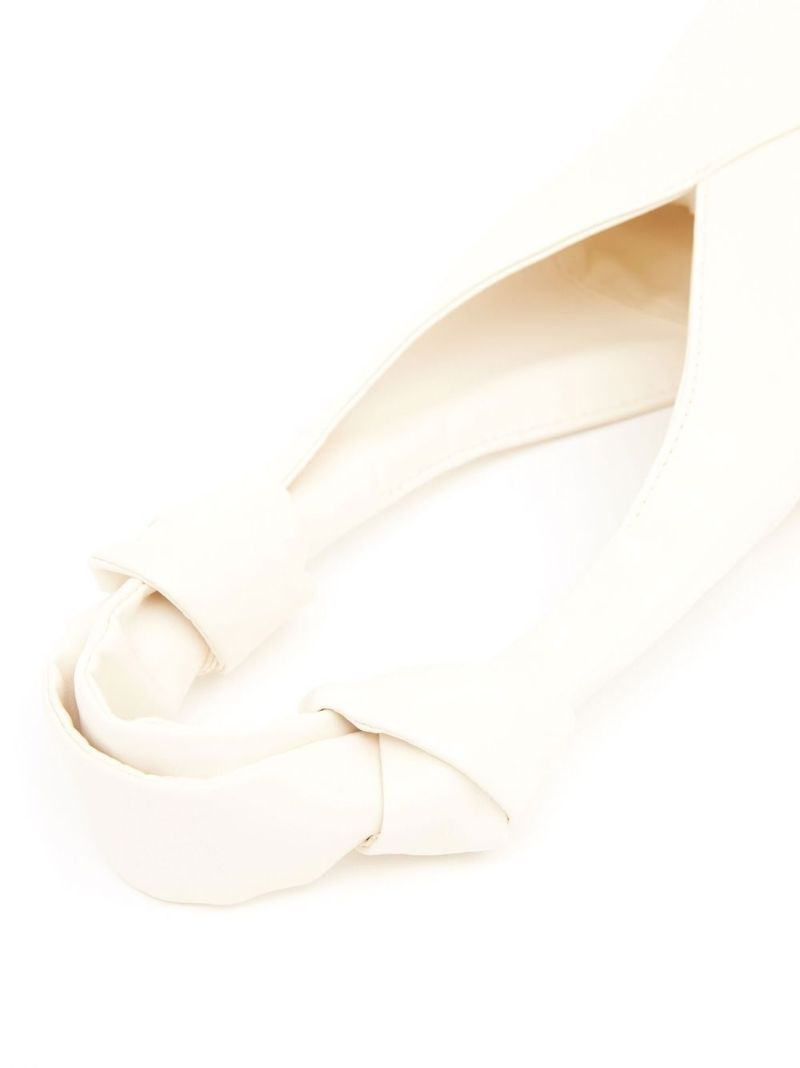 White Japanese Knotted Faux Leather Tote Bag