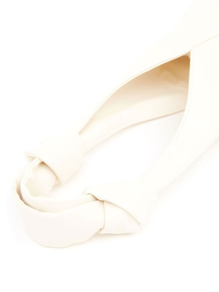 White Japanese Knotted Faux Leather Tote Bag