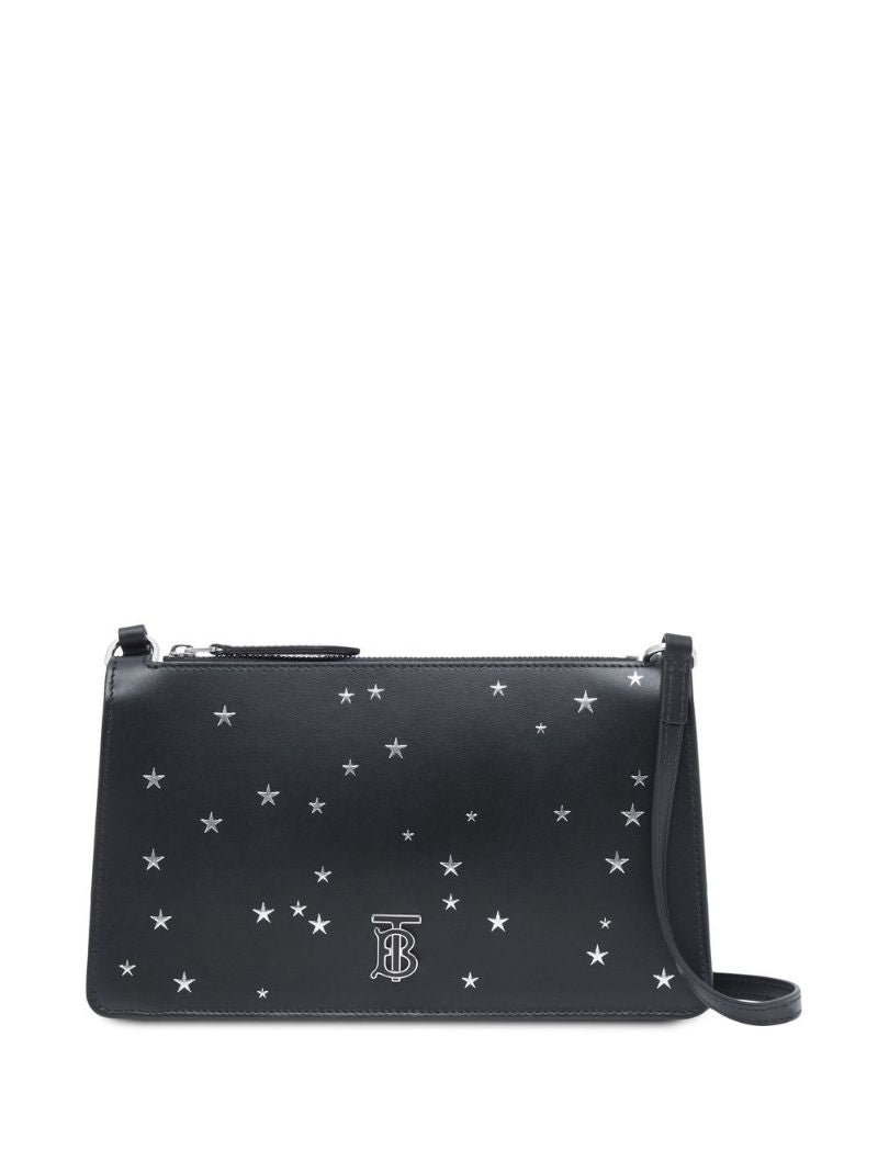 Black Star Print Leather Shoulder Bag