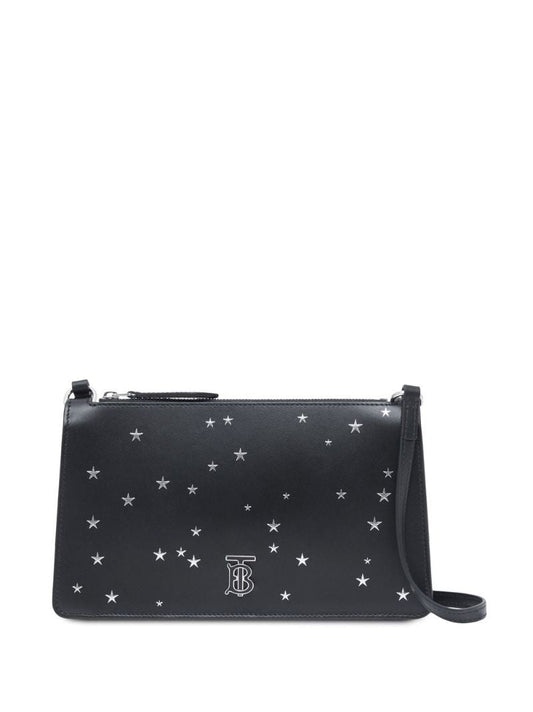 Black Star Print Leather Shoulder Bag