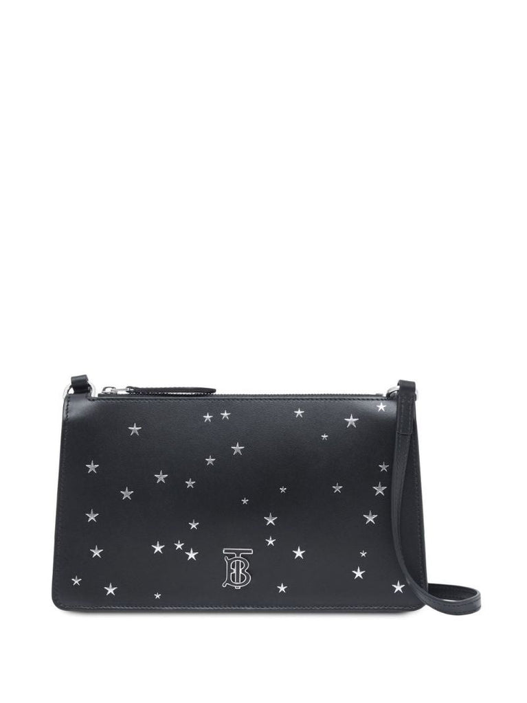 Black Star Print Leather Shoulder Bag