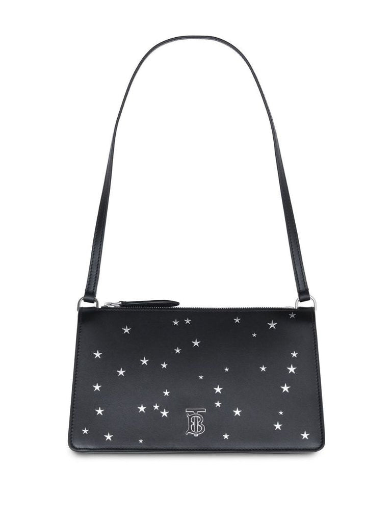 Black Star Print Leather Shoulder Bag