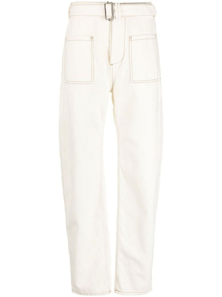 White Straight Leg Cargo Trousers