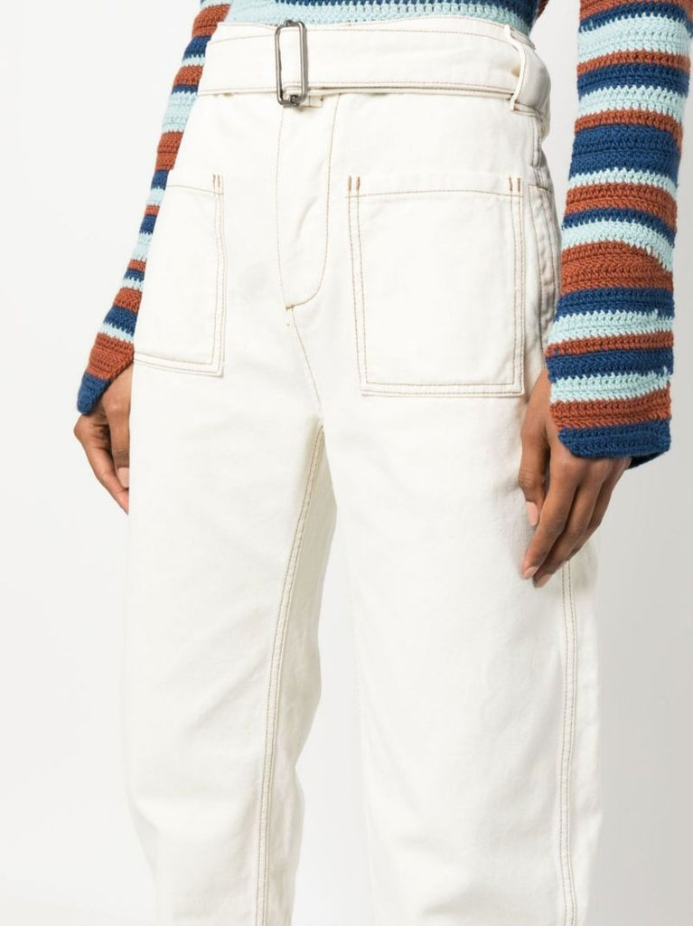 White Straight Leg Cargo Trousers