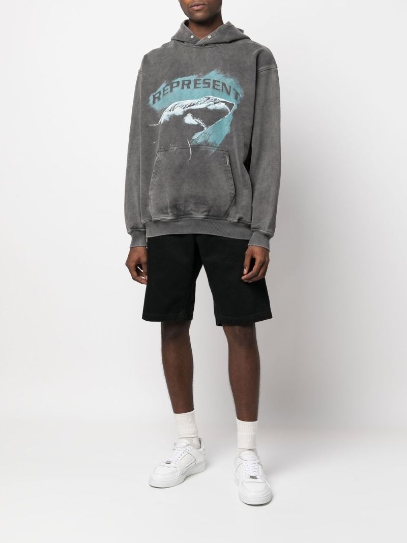Grey Shark Print Hoodie