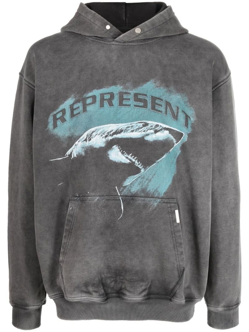 Grey Shark Print Hoodie