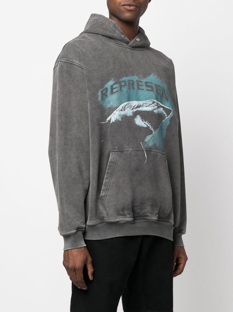 Grey Shark Print Hoodie