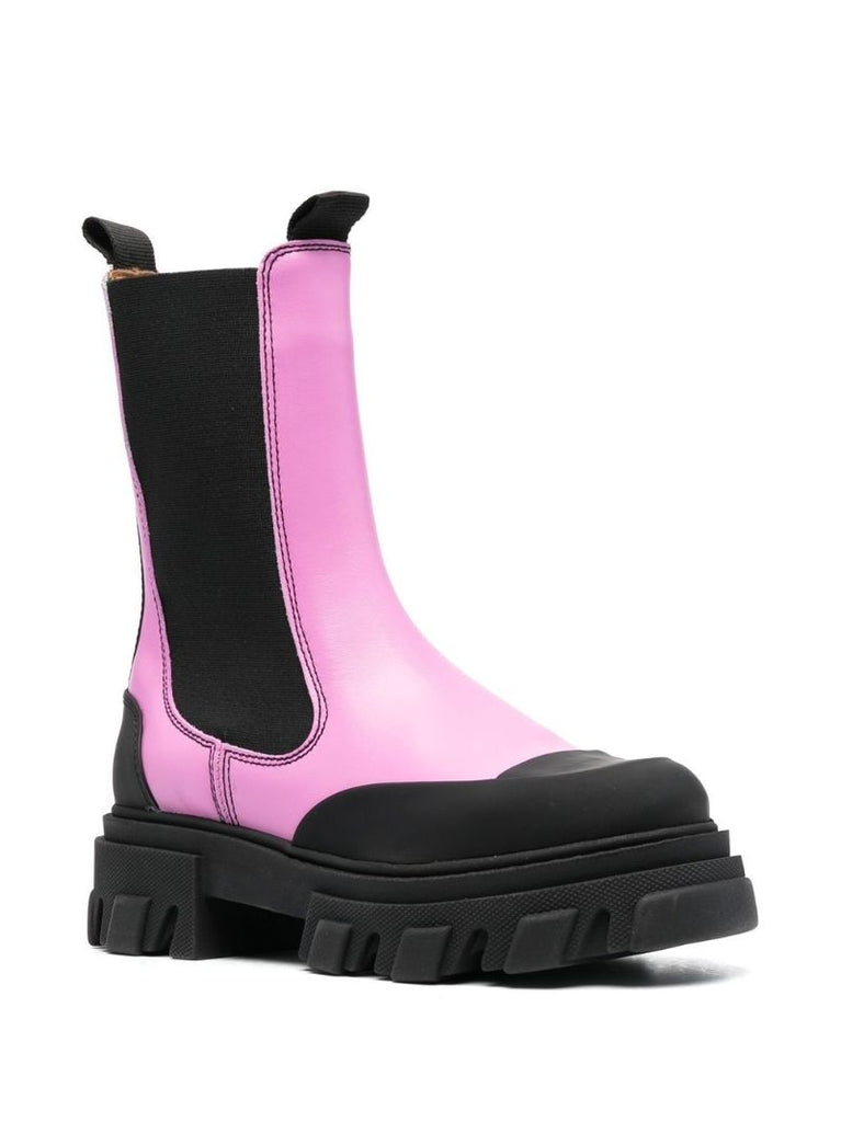 Pink Leather Chelsea Boots