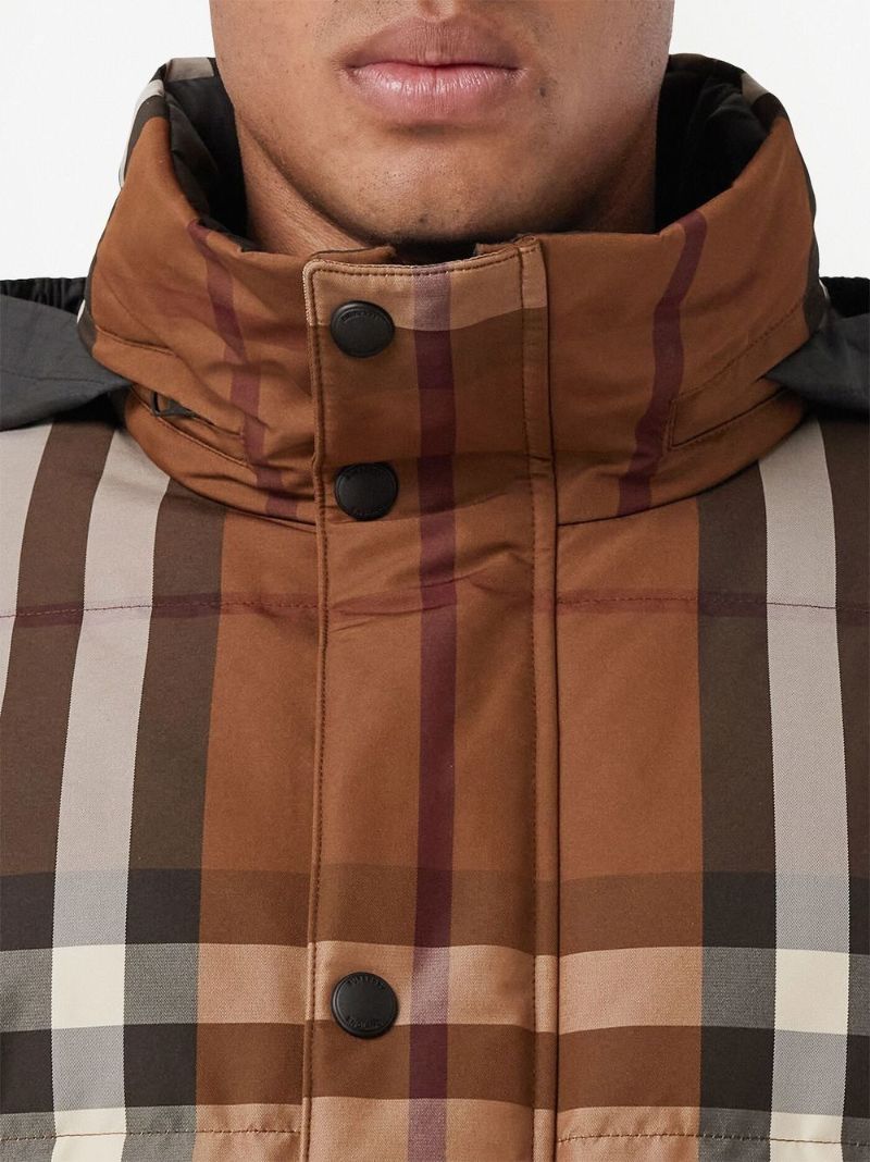 Brown Reversible Check Puffer Jacket