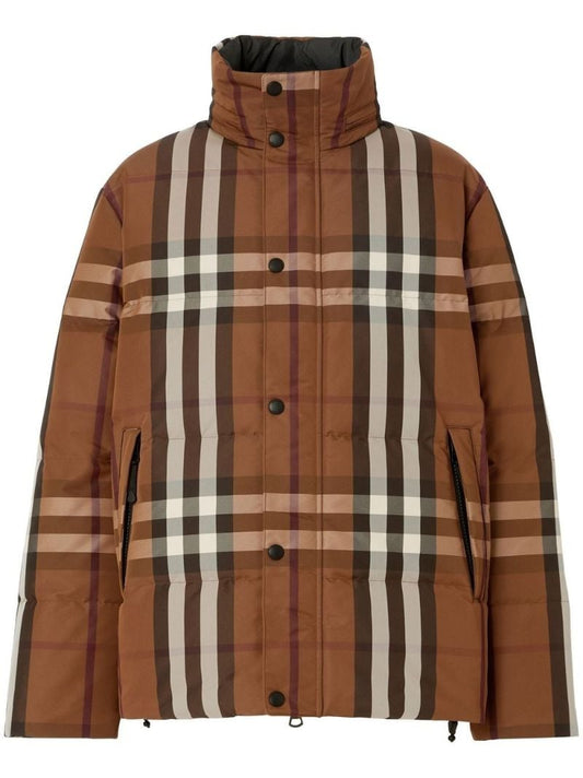 Brown Reversible Check Puffer Jacket
