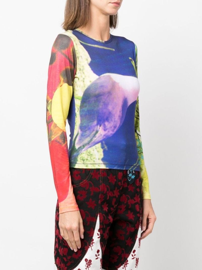 Blue Sideways Seagull Print Long Sleeve T-shirt